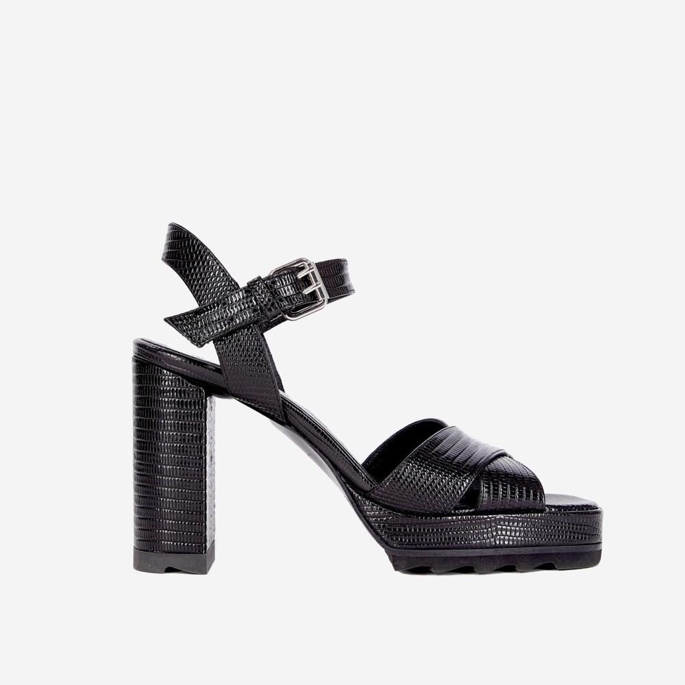 The Kooples NEW BLACK LIZARD EFFECT LEATHER HEELED SANDALS US 9